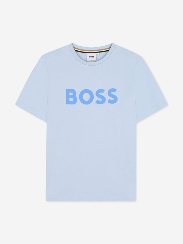 BOSS Boys Logo Print T-Shirt in Blue