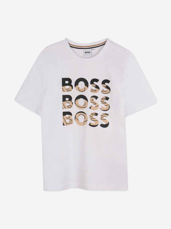 BOSS Boys Multi Logo T-Shirt in White