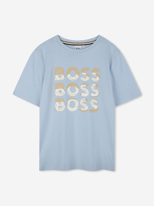 BOSS Boys Multi Logo T-Shirt in Blue