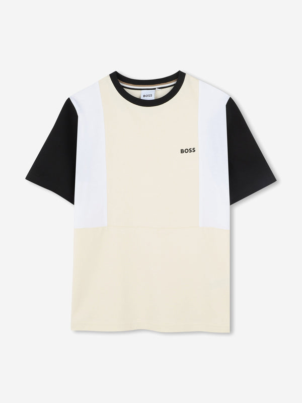 BOSS Boys Colourblock T-Shirt in Beige