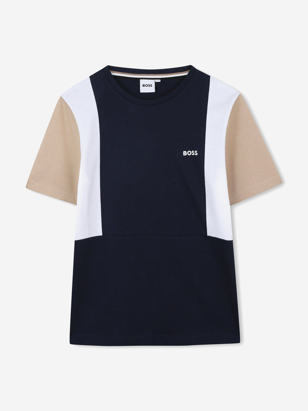 BOSS Boys Colourblock T-Shirt in Navy