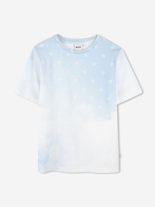 BOSS Boys Double B Cloud Print T-Shirt in Blue