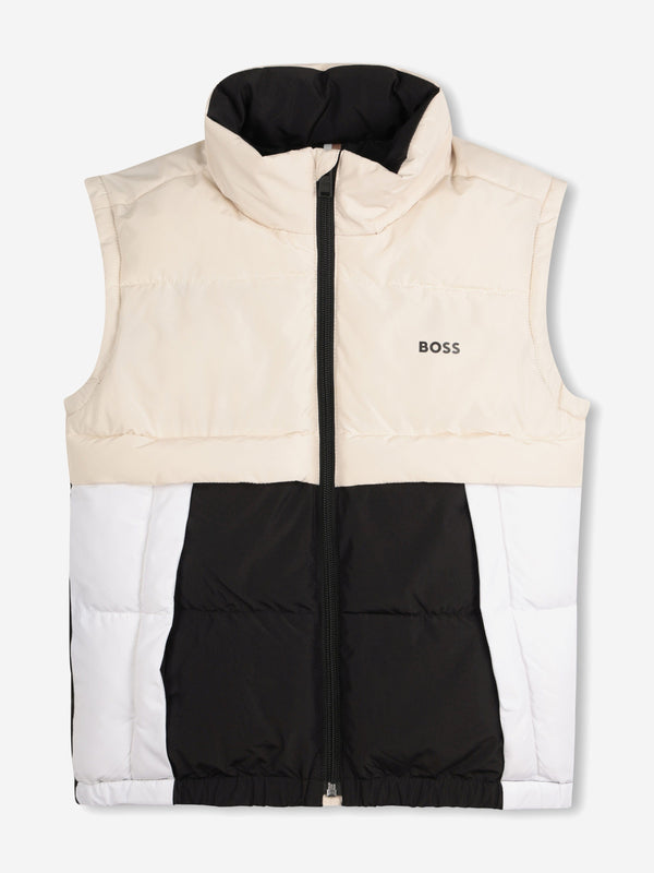 BOSS Boys Down Colourblock Gilet in Beige