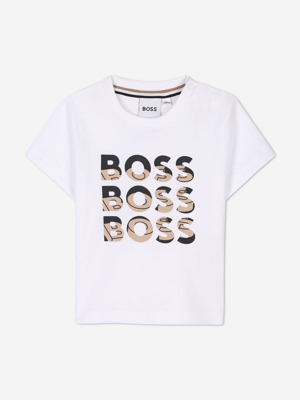 BOSS Baby Boys Multi Logo Print T-Shirt in White