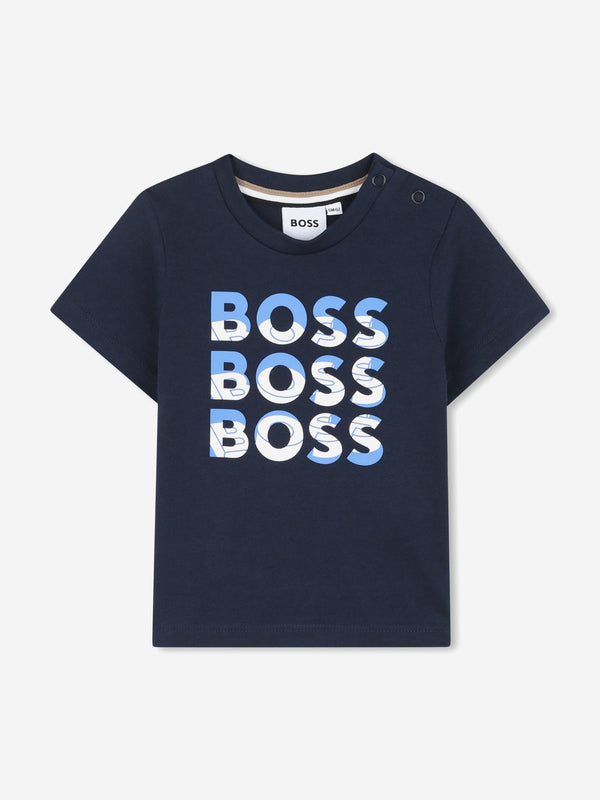 BOSS Baby Boys Multi Logo Print T-Shirt in Navy