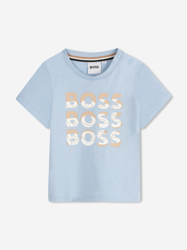 BOSS Baby Boys Multi Logo Print T-Shirt in Blue