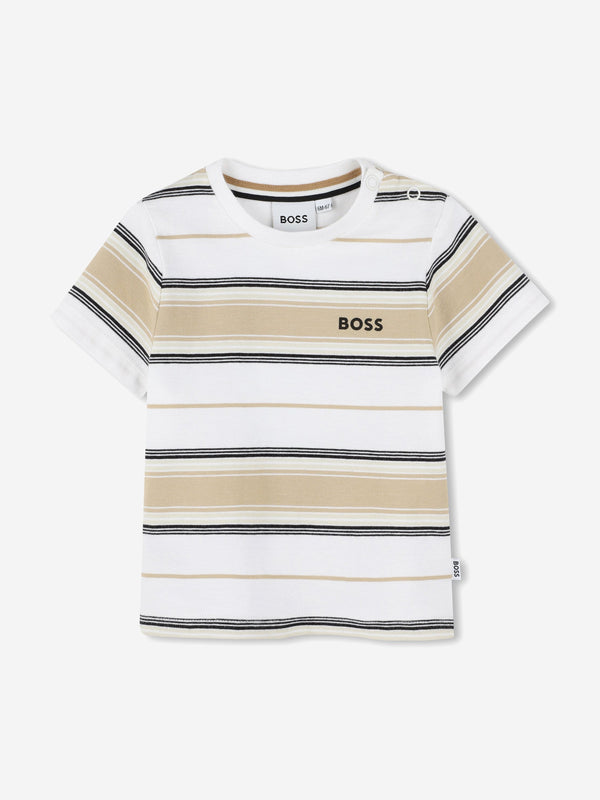 BOSS Baby Boys Striped Logo T-Shirt in Beige