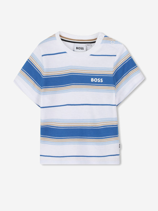 BOSS Baby Boys Striped Logo T-Shirt in Blue