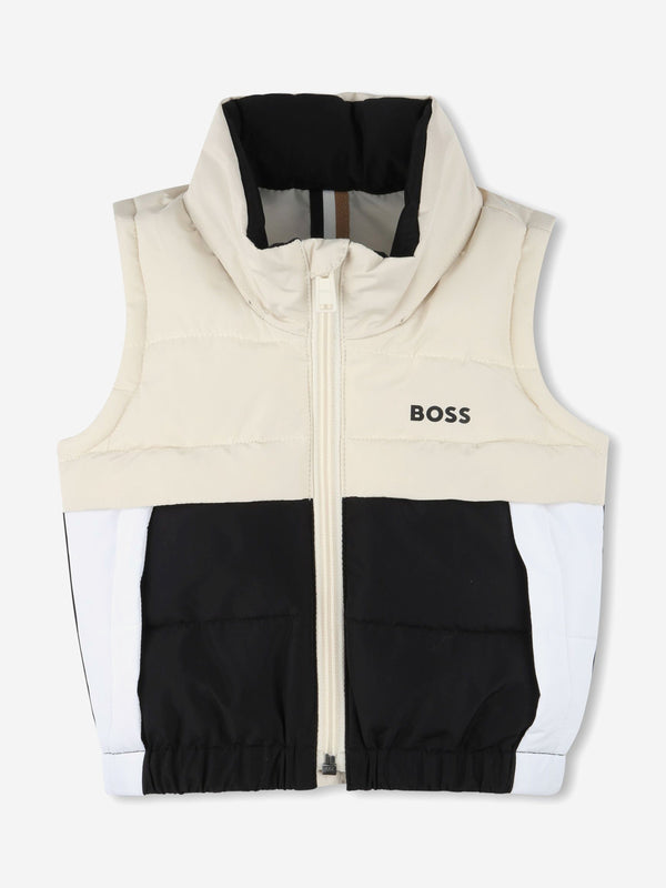 BOSS Baby Boys Down Colourblock Gilet in Beige