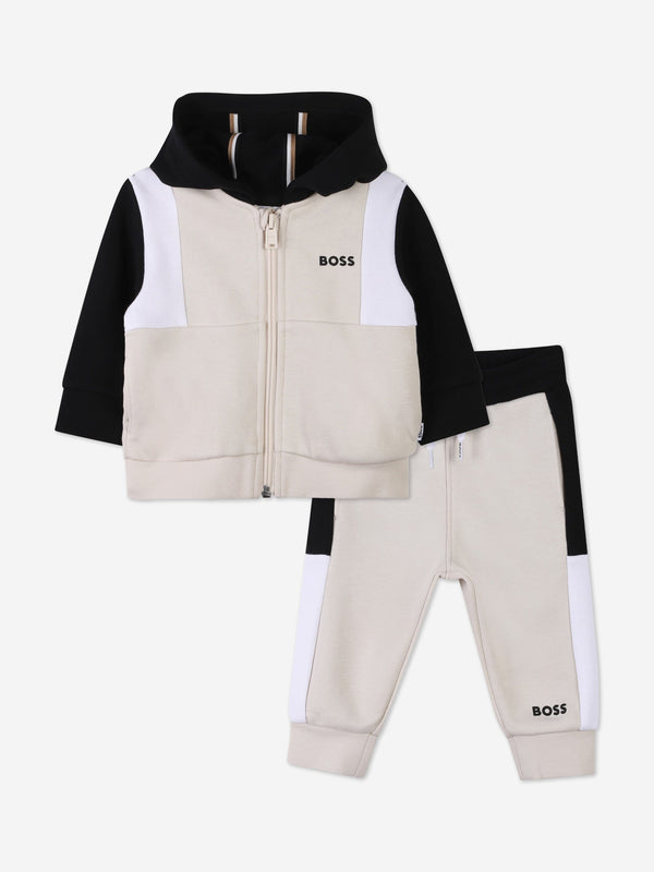 BOSS Baby Boys Colourblock Tracksuit in Beige