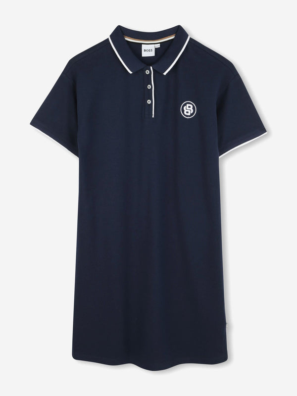 BOSS Girls Double B Logo Polo Dress in Navy