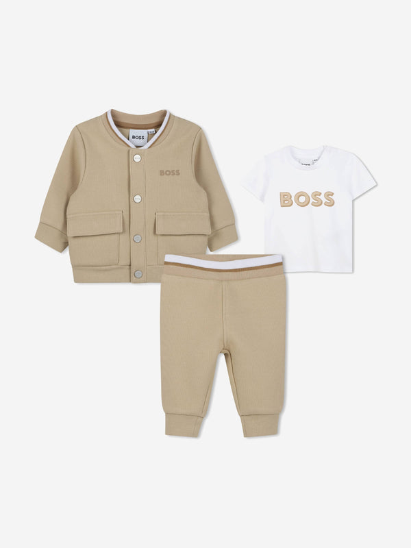 BOSS Baby Boys Tracksuit Set in Beige