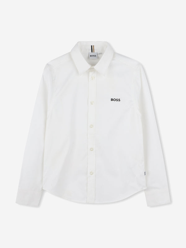 BOSS Boys Embroidered Logo Shirt in White