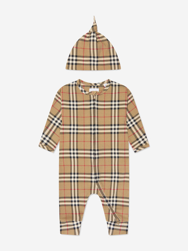 Burberry Baby Claude Romper Set in Archive Beige Check