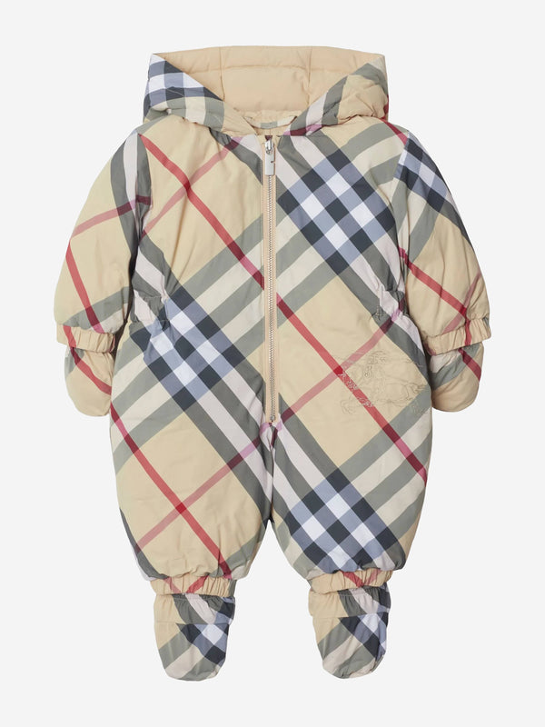 Burberry Baby Robson Check Snowsuit in Beige