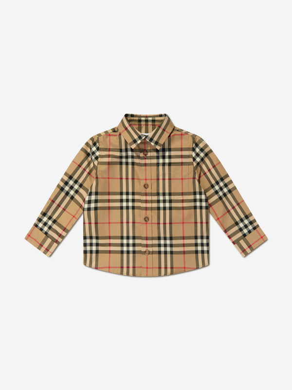 Burberry Baby Boys Owen Long Sleeve Check Shirt in Beige