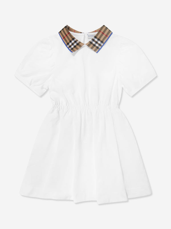 Burberry Girls Check Collar Alesea Dress in White