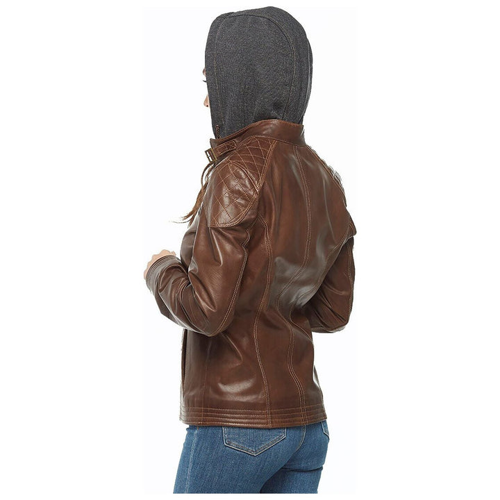 Genuine leather hooded jacket
