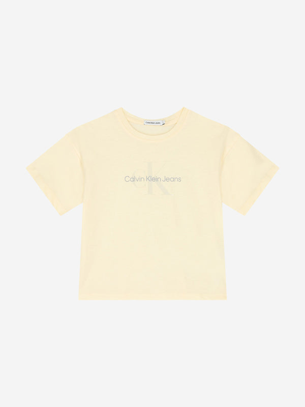 Calvin Klein Girls Glitter Monogram Boxy T-Shirt in Ivory