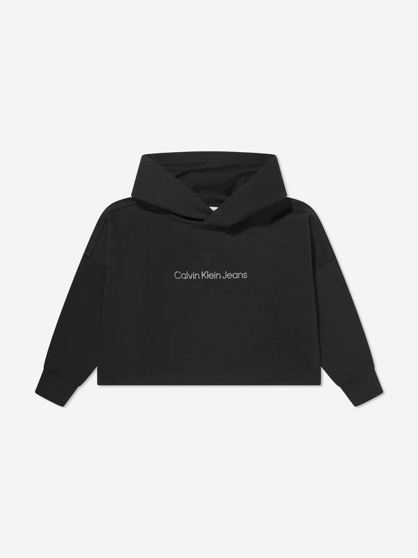 Calvin Klein Girls Glitter Monogram Hoodie in Black