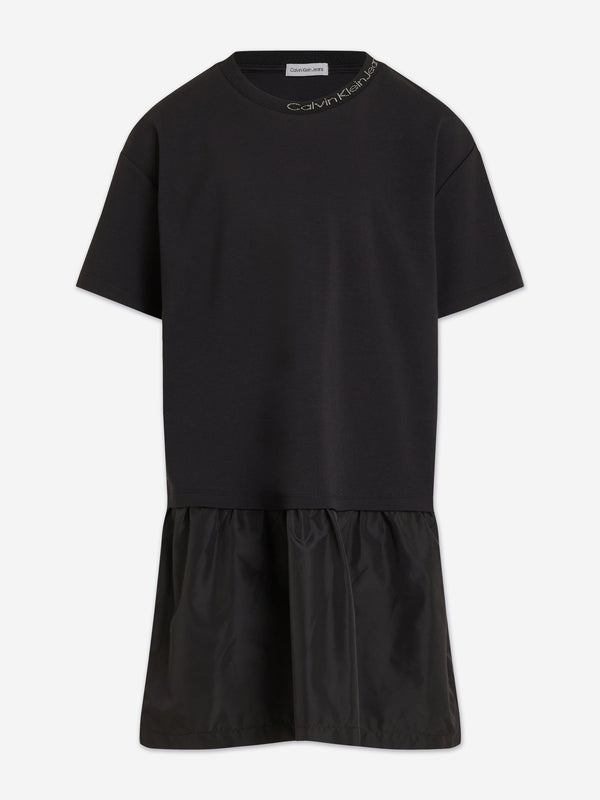 Calvin Klein Girls Mix Media Intarsia Dress in Black