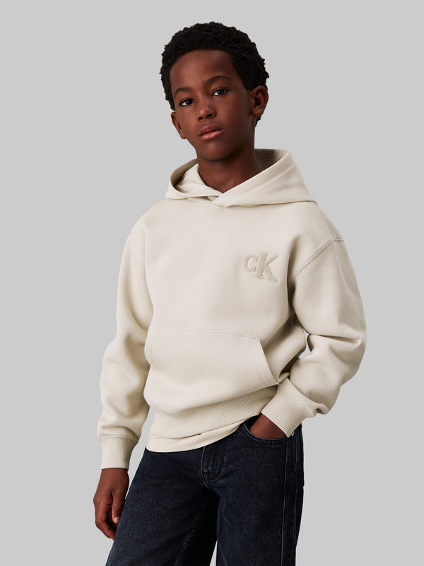 Calvin Klein Boys Bonded Pique Towel Mono Hoodie in Beige