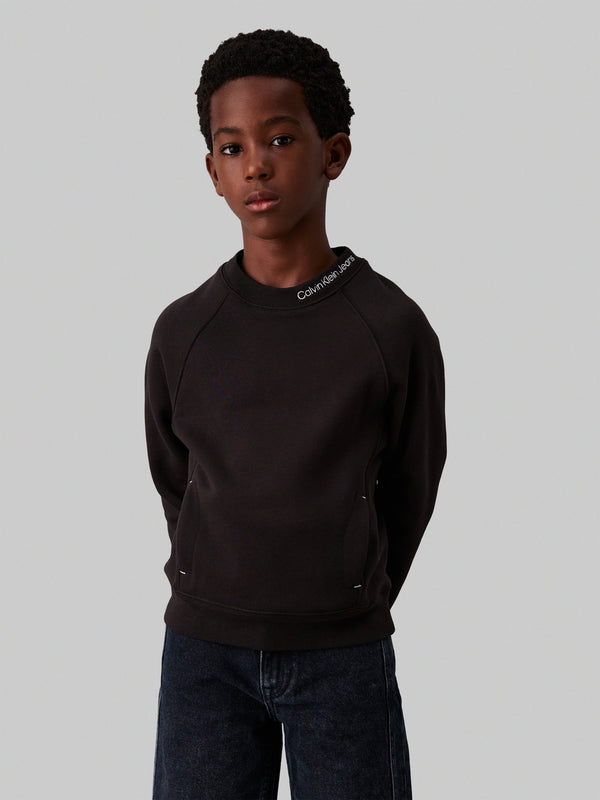 Boys Neck Embroidered Sweatshirt in Black