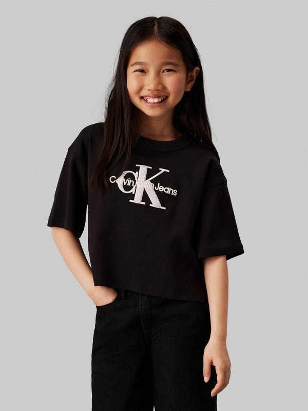 Girls Teddy Monologo T-Shirt in Black