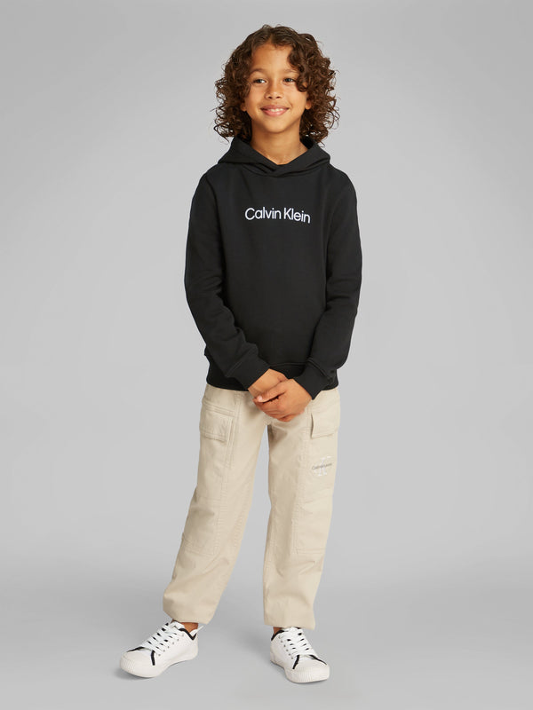 Calvin Klein Kids Logo Regular Terry Hoodie in Black