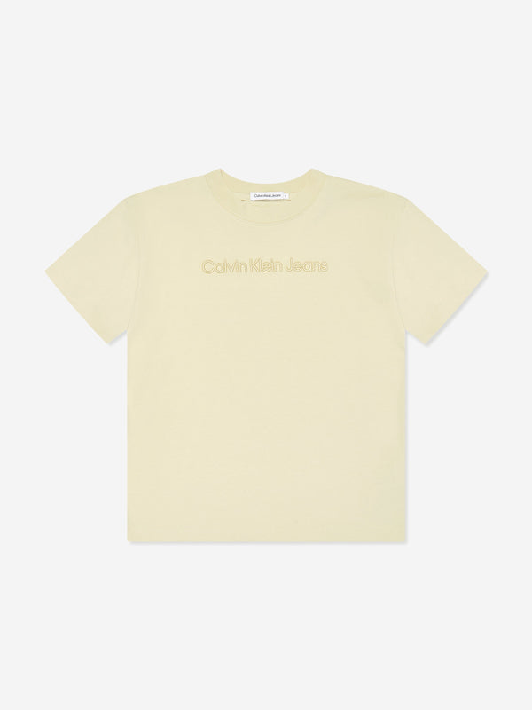 Calvin Klein Boys 3D Raised Embroidered T-Shirt in Beige