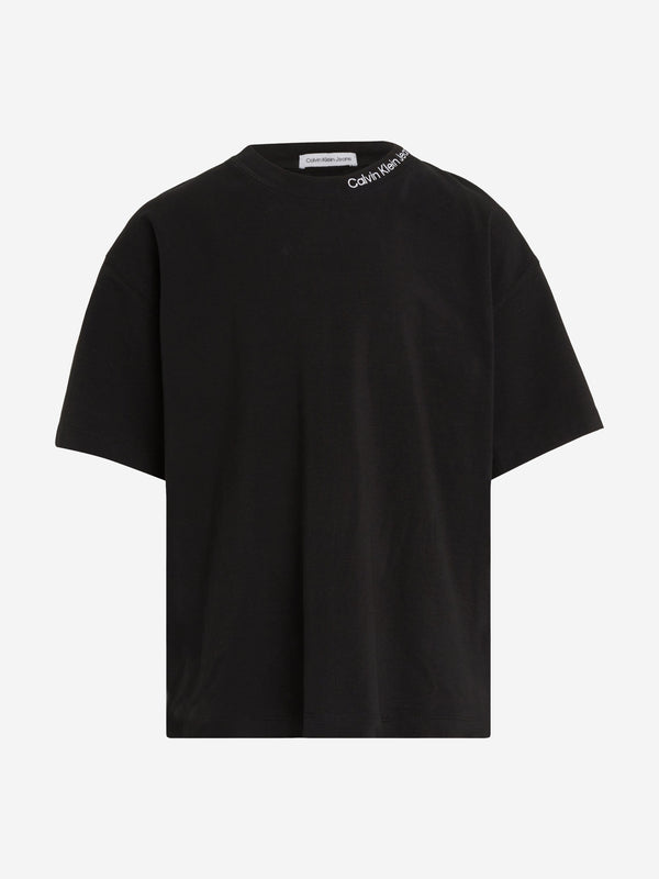 Calvin Klein Boys Neck Embroidered Relaxed T-Shirt in Black