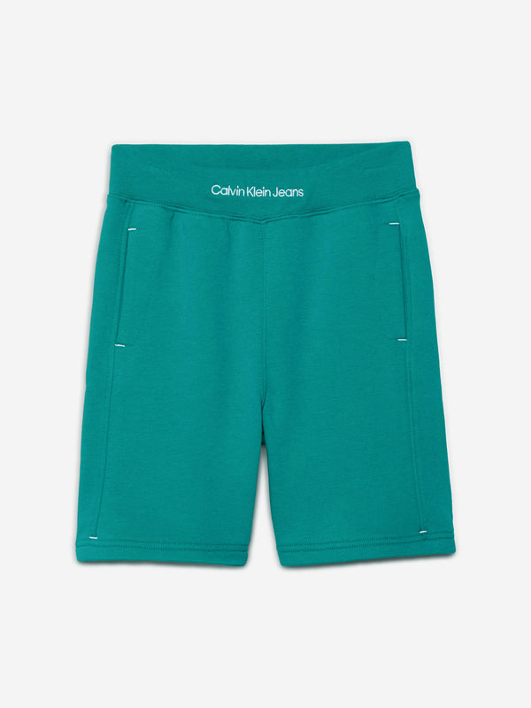 Calvin Klein Boys Intarsia Logo Terry Shorts in Green