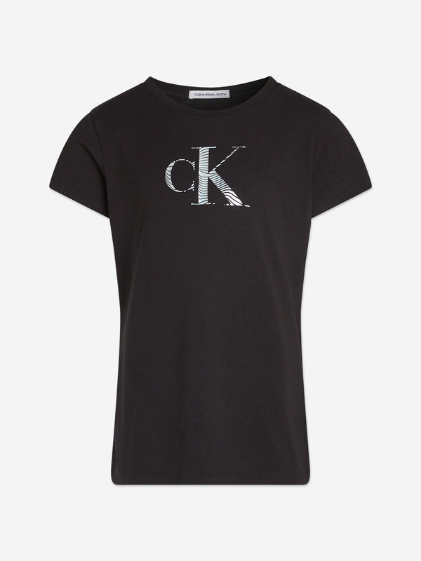 Calvin Klein Girls Iridescent CK Logo T-Shirt in Black