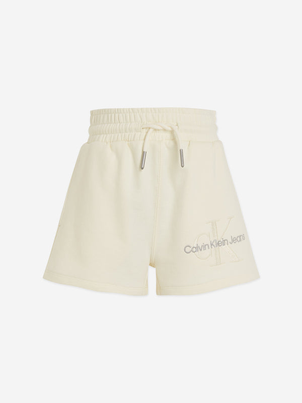 Calvin Klein Girls Monogram Embroidered Shorts in Beige