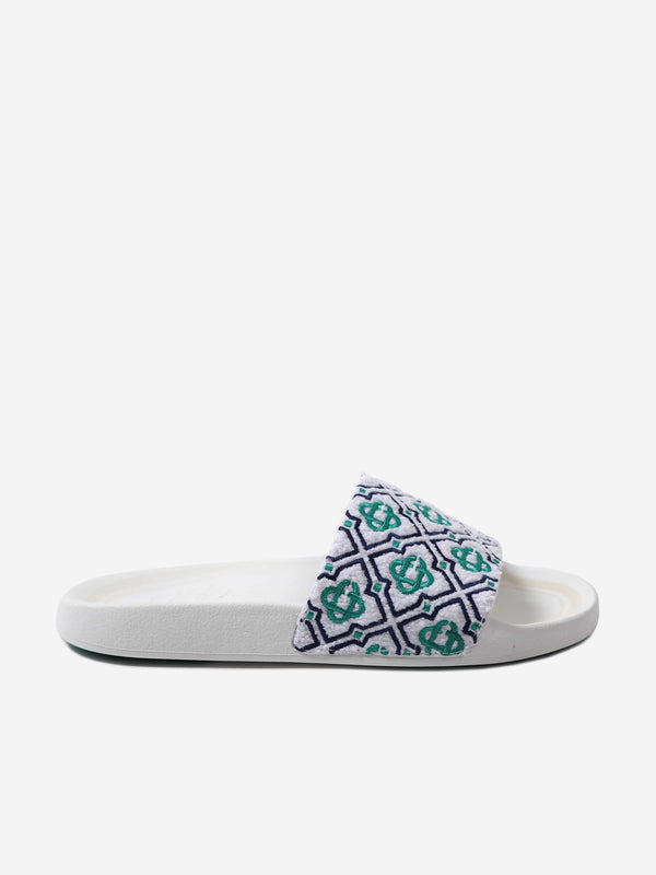 Casablanca Kids Embroidered Terry Monogram Sliders in Blue