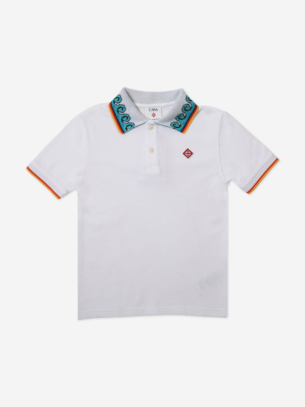 Casablanca Kids Greco Wave Polo Shirt in White