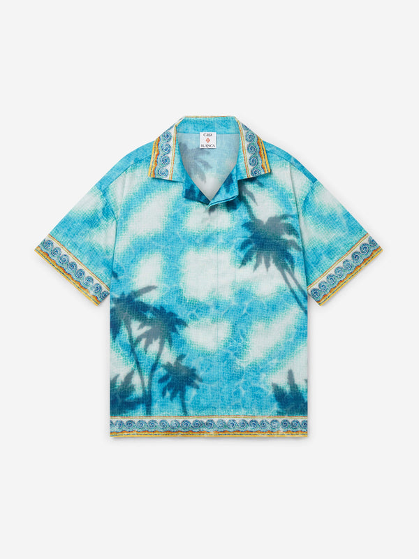 Casablanca Boys Caustics Emblem Cuban Collar Shirt in Blue