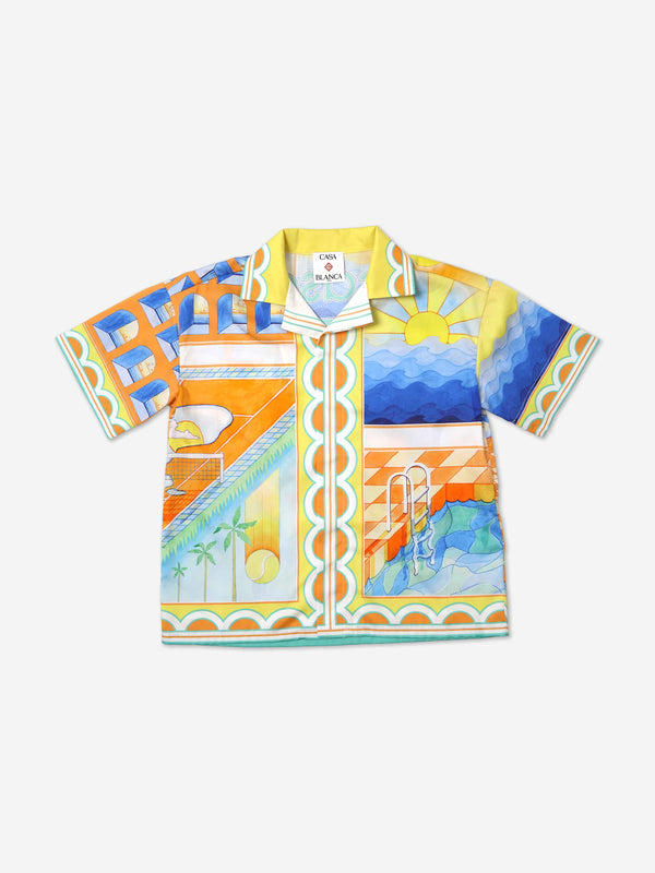 Casablanca Boys Surreal Pool Cuban Collar Shirt in Multicolour