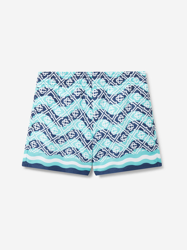 Boys Monogram Swim Shorts in Blue