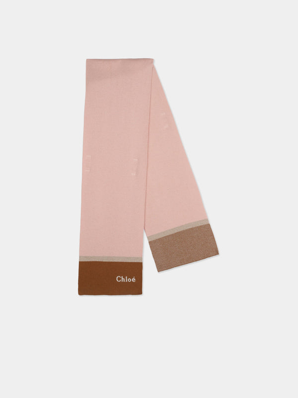 Chloé Girls Knitted Logo Scarf in Pink