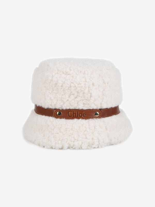 Chloé Girls Faux Shearling Hat in Ivory