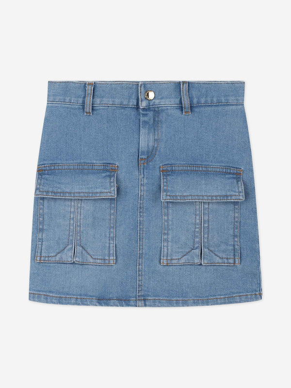 Chloé Girls Patch Pocket Denim Skirt in Blue