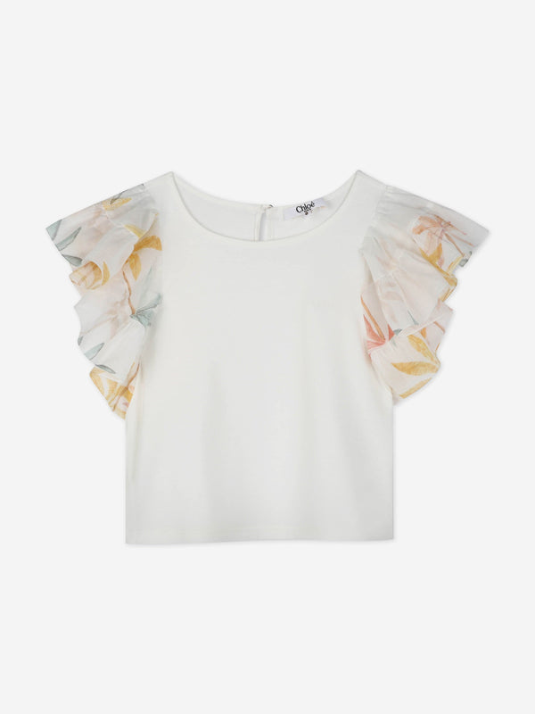 Chloé Girls Palm Grove Ruffle Top in Ivory