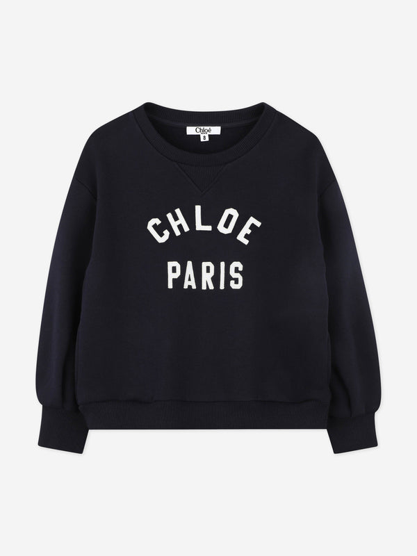 Chloé Girls Paris Logo Sweatshirt in Navy