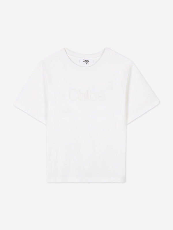 Chloé Girls Embroidered Logo T-Shirt in Ivory