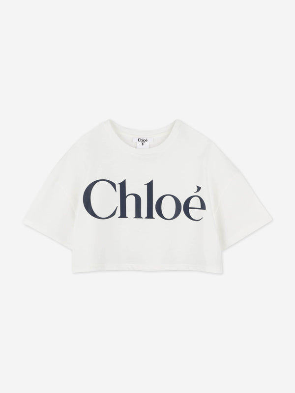 Chloé Girls Logo Print T-Shirt in Ivory