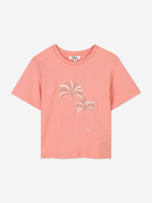 Chloé Girls Palm Tree T-Shirt in Pink