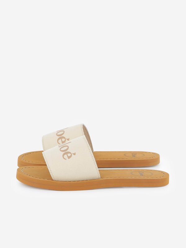 Chloé Girls Logo Sliders in Ivory