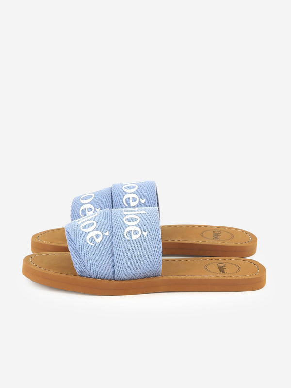 Chloé Girls Denim Logo Sliders in Blue