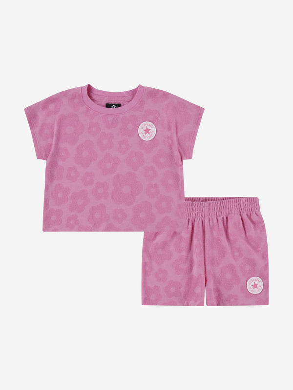 Converse Girls Floral Jacquard Short Set in Pink